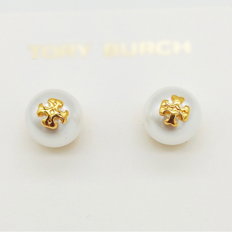 Tory Burch Pearl Studs - Gold, Authentic, Brand New